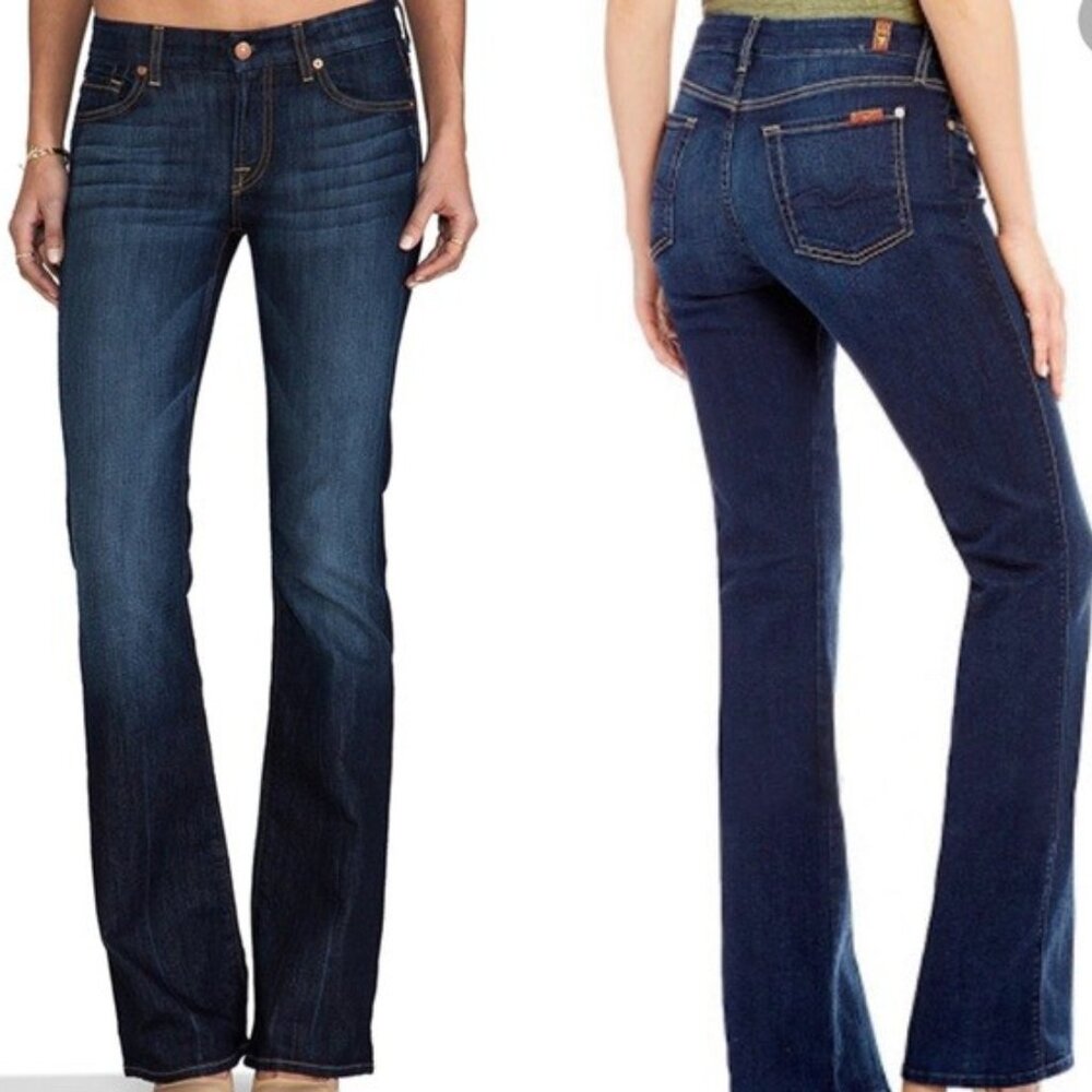 7 For All Mankind Kimmie Bootcut Stretchy Jeans Dark Blue Denim Wash Size 31 EUC